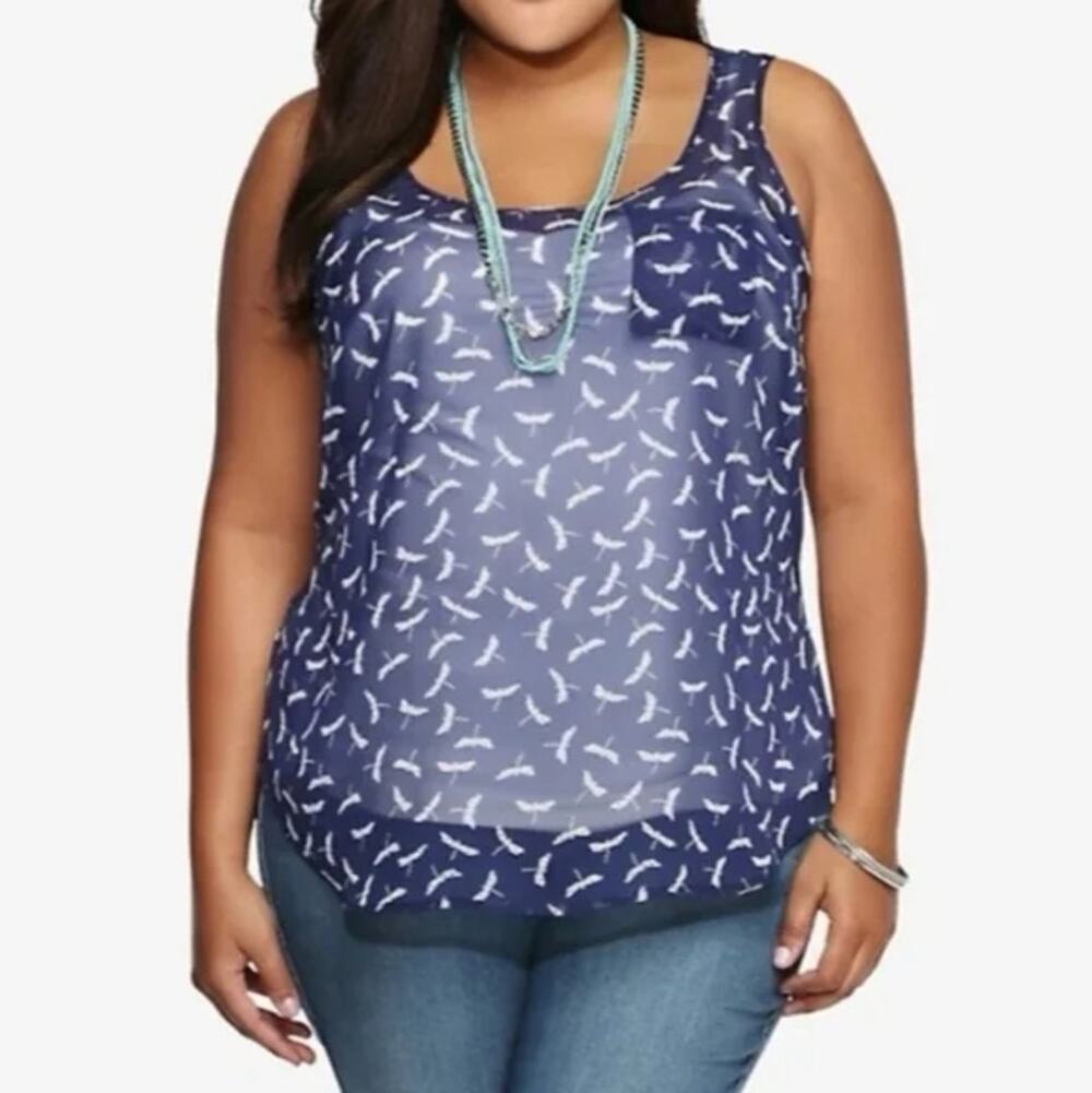 Torrid Sheer Blue White Dragonfly Sleeveless Blouse Top Summer